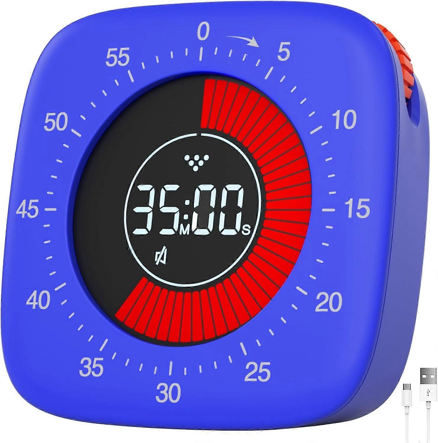 Rechargeable Visual Timer, Digital Timer with 4 Alarm Modes, 60 Minute Countdown Timers Child Timer Visual Timer for Kids Learning Cooking(Blue)