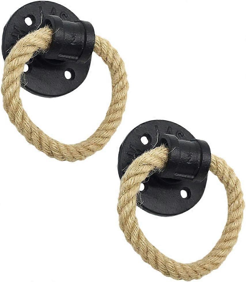 Cabinet Knobs 2Pcs Rope Ring Handle Knob Rustic Metal Rope Barn Door Handle Drop Ring Cabinet Drawer Ring Cupboard Wardrobe Handle for Gate Closet Bla