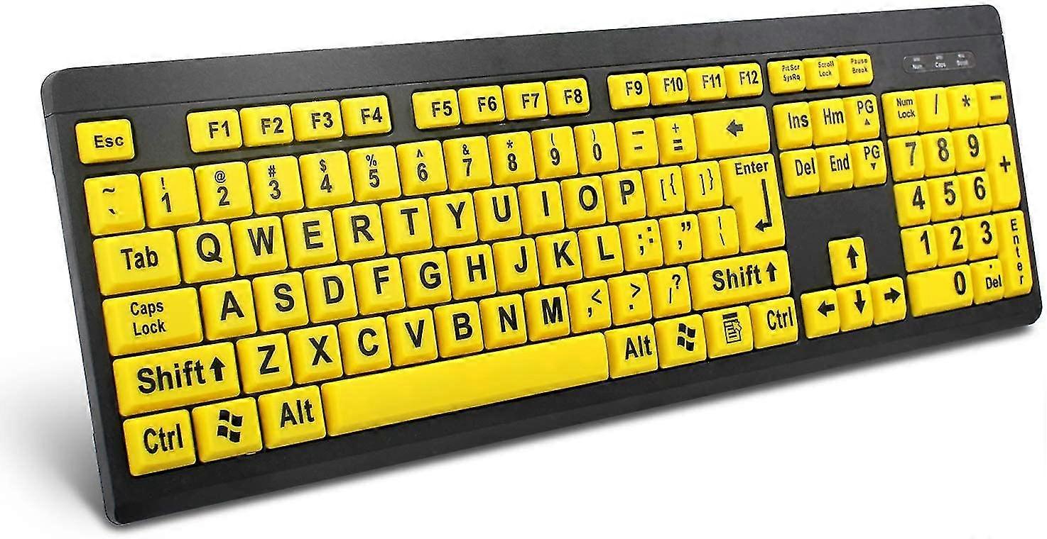 large print computer keyboard, wired usb high contrast keyboard with oversized print letters for visually impai