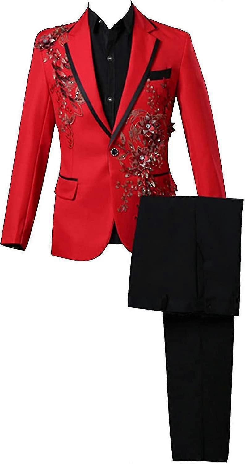 Luxuriöser bestickter Herren-Smoking-Anzug - 2 Stück, Jacke und Hose mit 1 Knopf