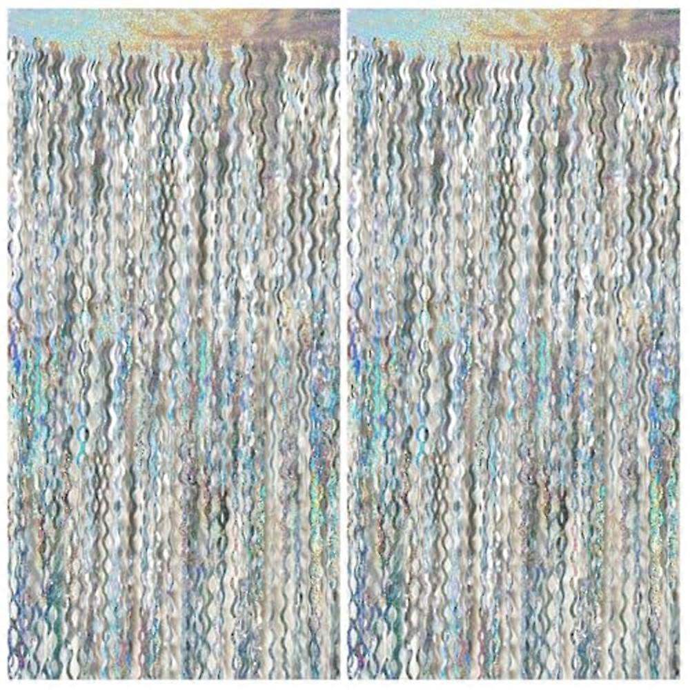 2pcs Streamers Fringe Backdrop Tinsel Foil Fringe Curtains Wavy Backdrop for Parties