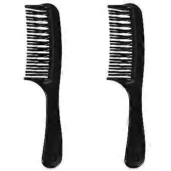 Mytjv-2x Black Double Row Tooth Detangler Hair Comb Shampoo Comb With Handle For Long Curly Wet Hair