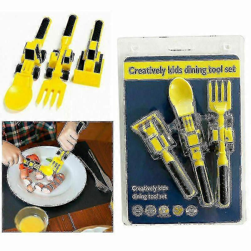 Dinneractive Eating Utensil Set For Kids Construction Themed Fork And Spoon