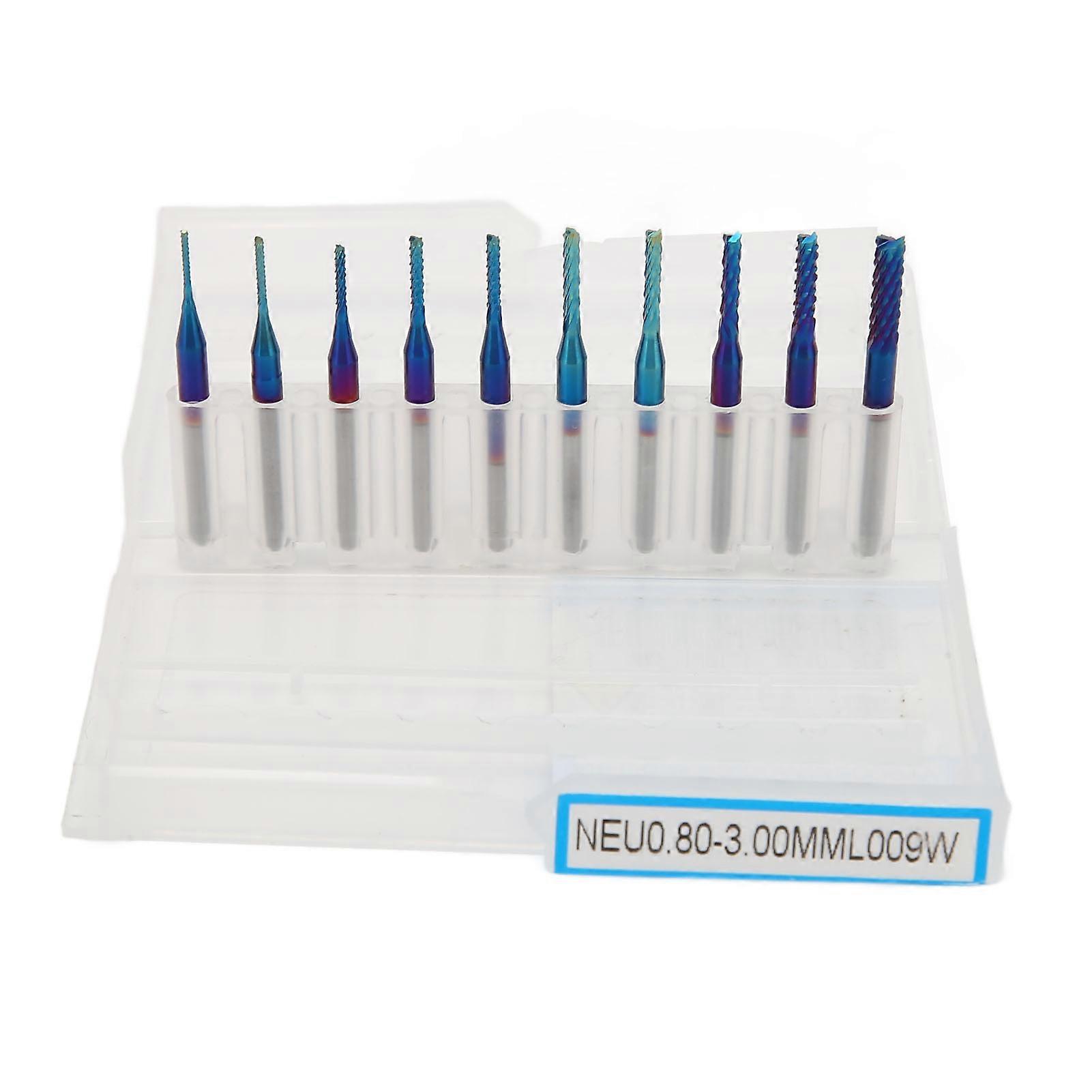 10pcs Nano Blue Coat End Mill CNC Router Bits 1/8in Shank Tungsten for PCB Carbon Fiber Hardwood 0.83.0mm