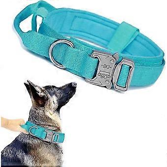 Collar táctico para perros Collar militar para perros Collar de nylon ajustable para perros Hebilla de metal de alta resistencia con mango para entrenamiento de perros azul extragrande (paquete de 1)