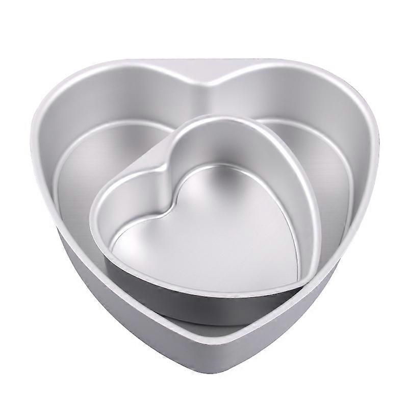 Heart Shaped Cake Pan Set - 6 Inch & 8 Inch Removable Bottom Aluminum Nonstick Bakeware Molds for Easy Cleaning