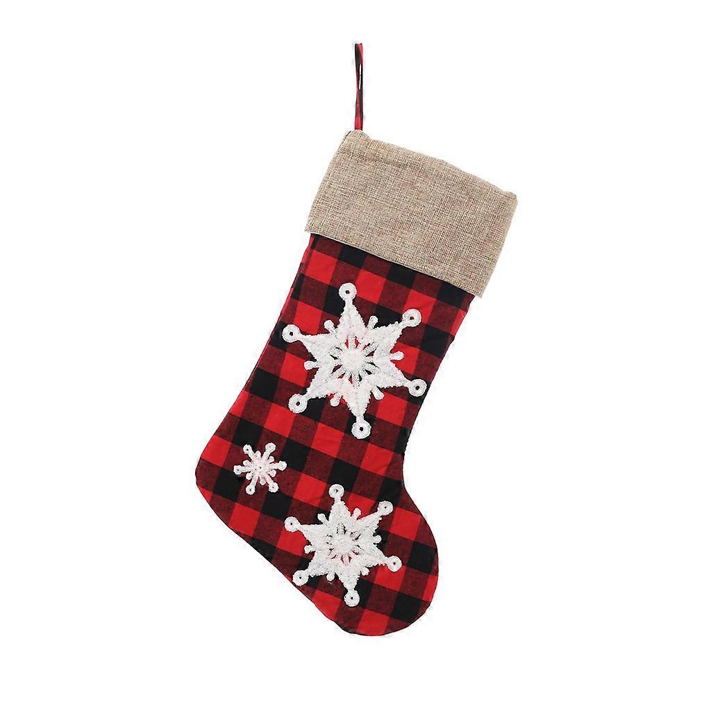 Płótno w kratę Płatek śniegu Świąteczne pończochy Torba na cukierki Xmas Element Pończochy Dekora