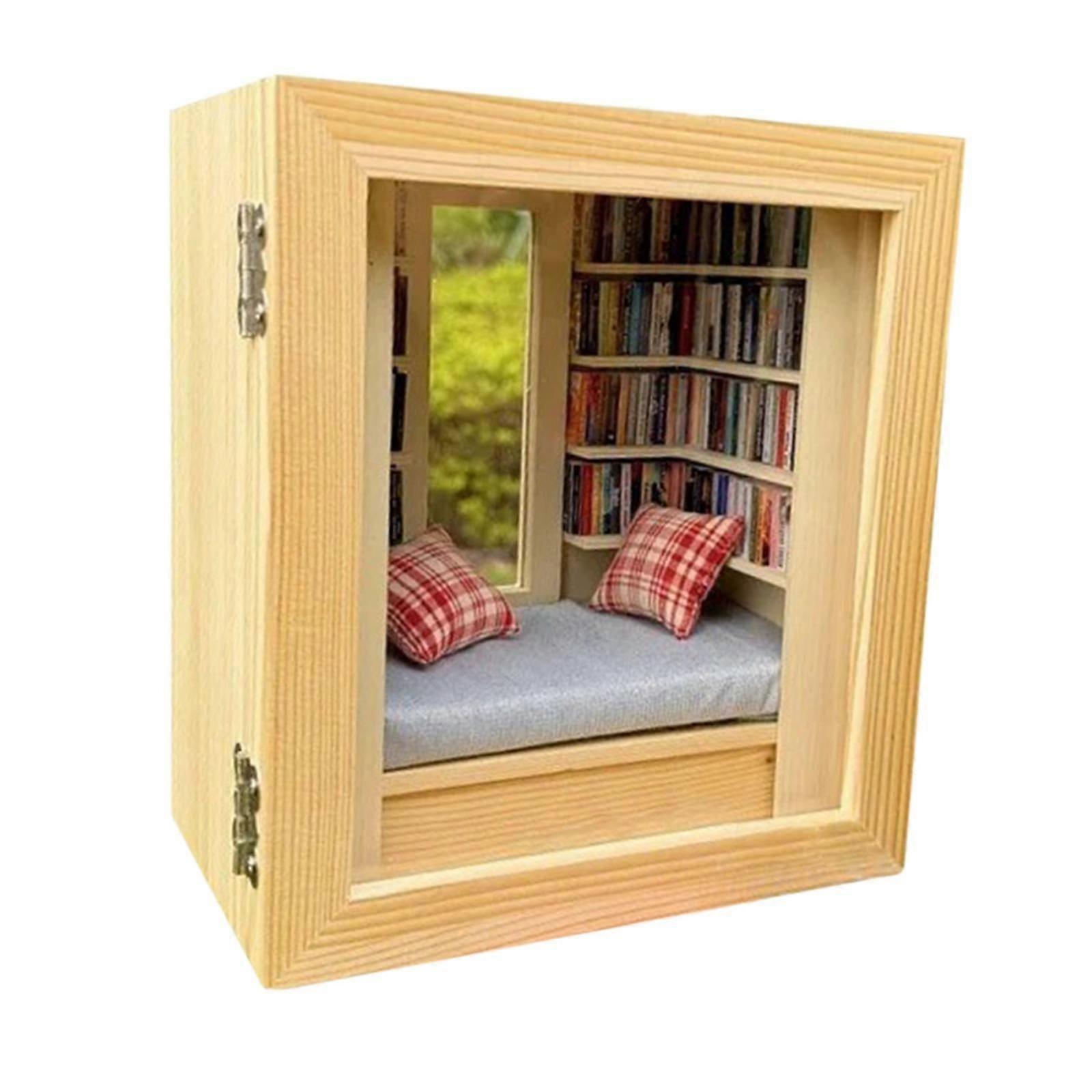 Mini Bookshelf Ornament with Window Small Bookshelf for Tabletop Office Desk