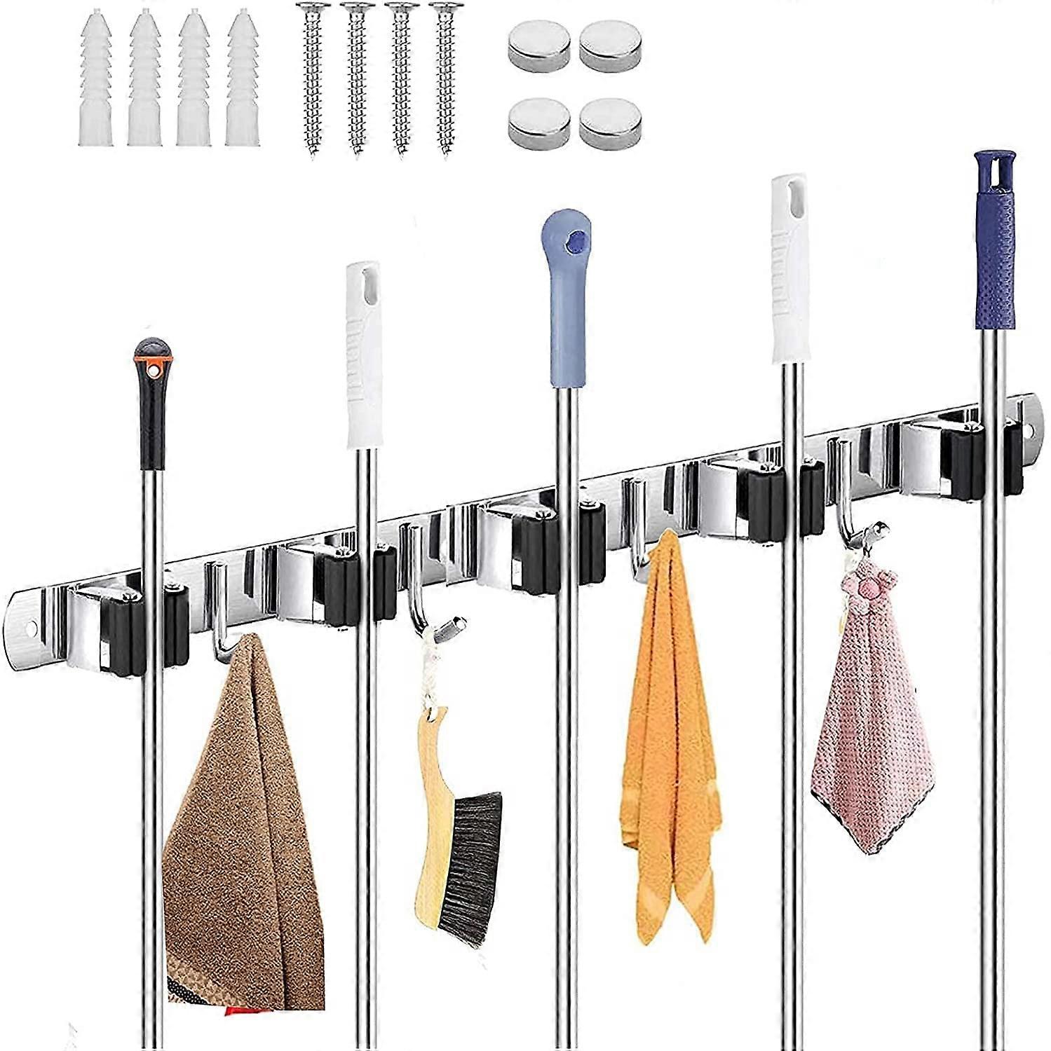 Wall-Mounted Broom Rack, 5-Tier Storage Organizer for Cleaning Tools, Durable Metal Design, Space-Saving Solution