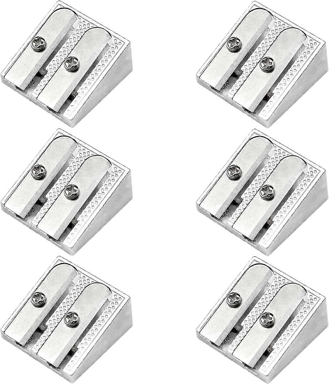 6 Pack Double Hole Metal Pencil Sharpener Rectangular Metal Pencil Sharpener with 2 Holes Bevel Pencil Sharpener for School, Office, Stationery