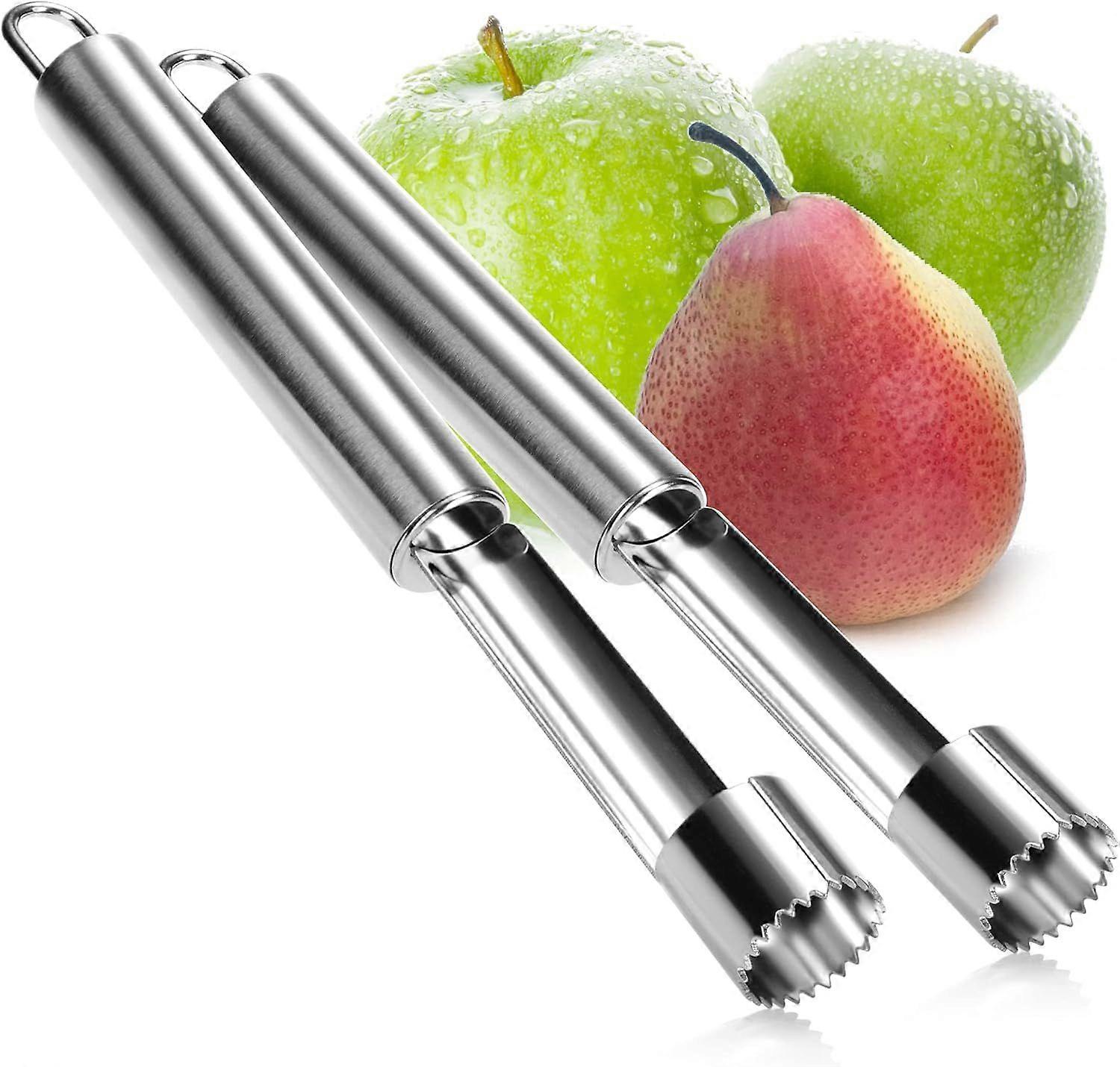 2x Stainless steel apple corers - practical apple corer with loop - practical core cutter - core remover (2 pieces - apple corer - silver)