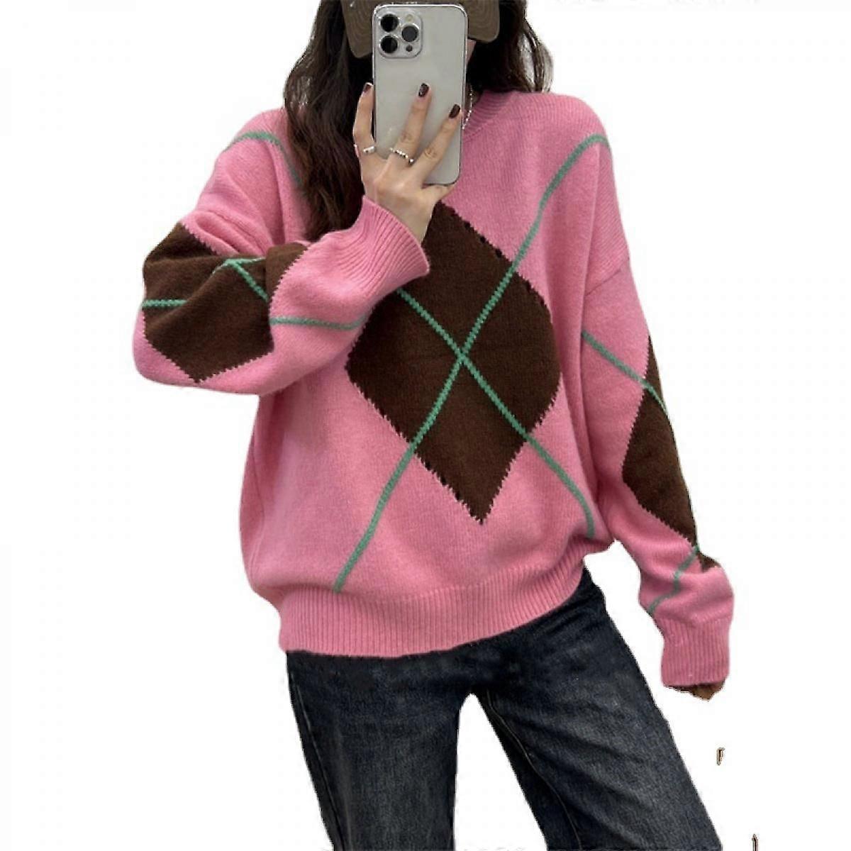 Damen Pullover Rundhalsausschnitt Lockerer Pullover Chunky Pullover Strickpullover Tops