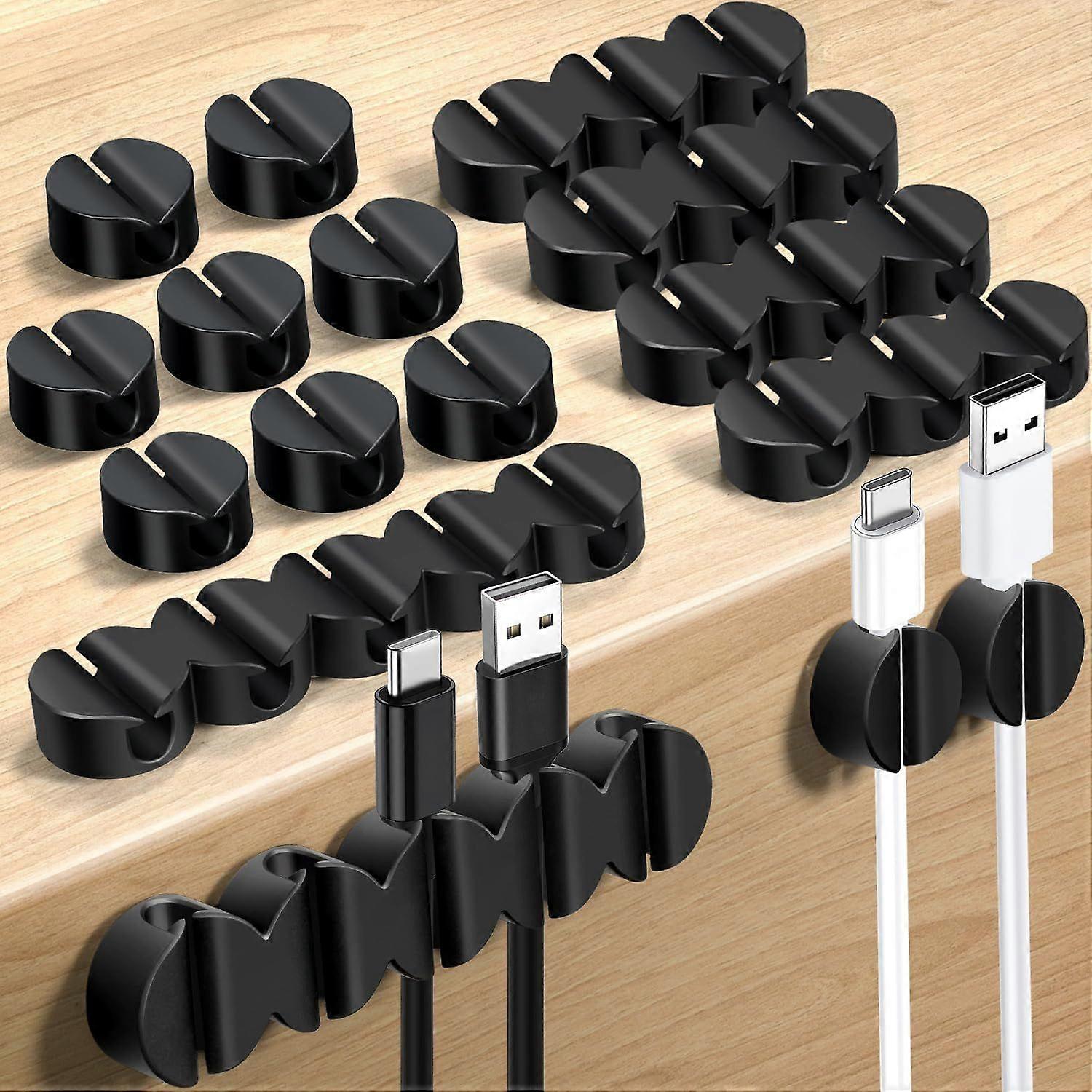 16 Pack Black Self Adhesive Cord Clips Desk Wire Holder Cable Organizer Cord Management Cord Keepers for Charging Cords Wire Clips for Desk Home Offic