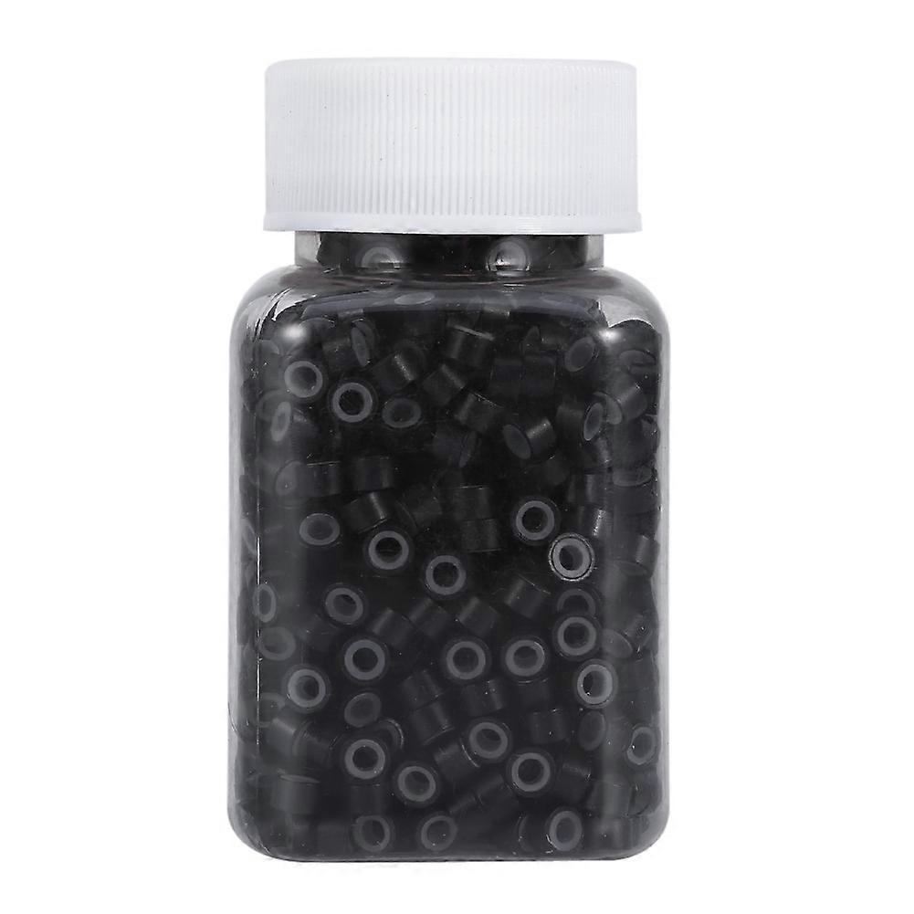 1000PCS/Bottle Silicone Lined Micro Hair Feather Extension Link Rings Loops Beads Tools(Black)