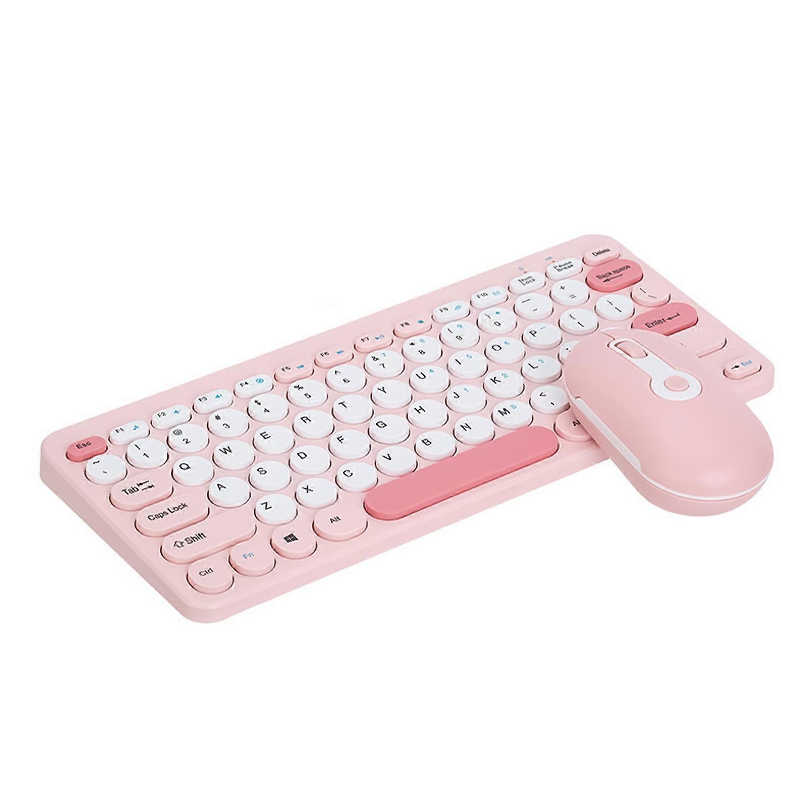 レトロなスタイルのミニワイヤレスキーボード&マウスセット、サイレントキーと省電力機能付き2.4G接続チェリーパウダー