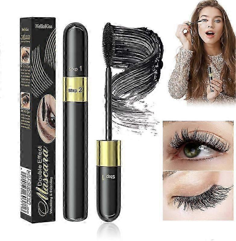 Mascara Waterproof & Smudge-Proof - 2-1 Long-Lasting Mascara Black Volumizing and Lengthening for Eye Makeup, No Clumping, Curling Eyelashes, Vegan &