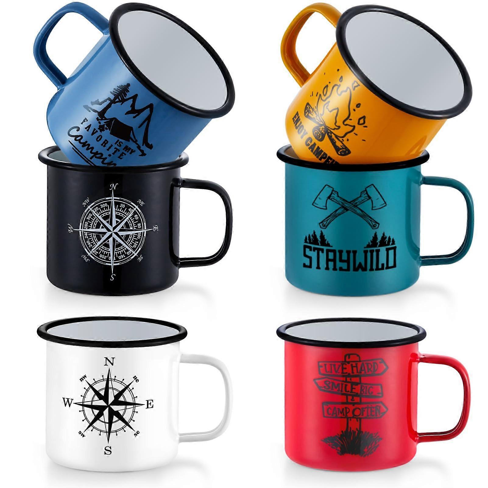 Enamel Coffee Mug 6-Piece Set Multi-Color Camping Mugs 16 Oz