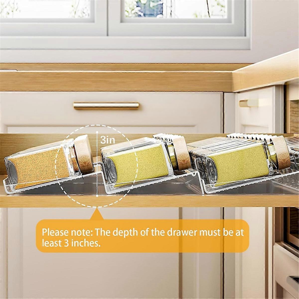 Expandable Spice Drawer Organizer, Adjustable Clear Acrylic Spice Rack for Drawer, for Kitchen Spice