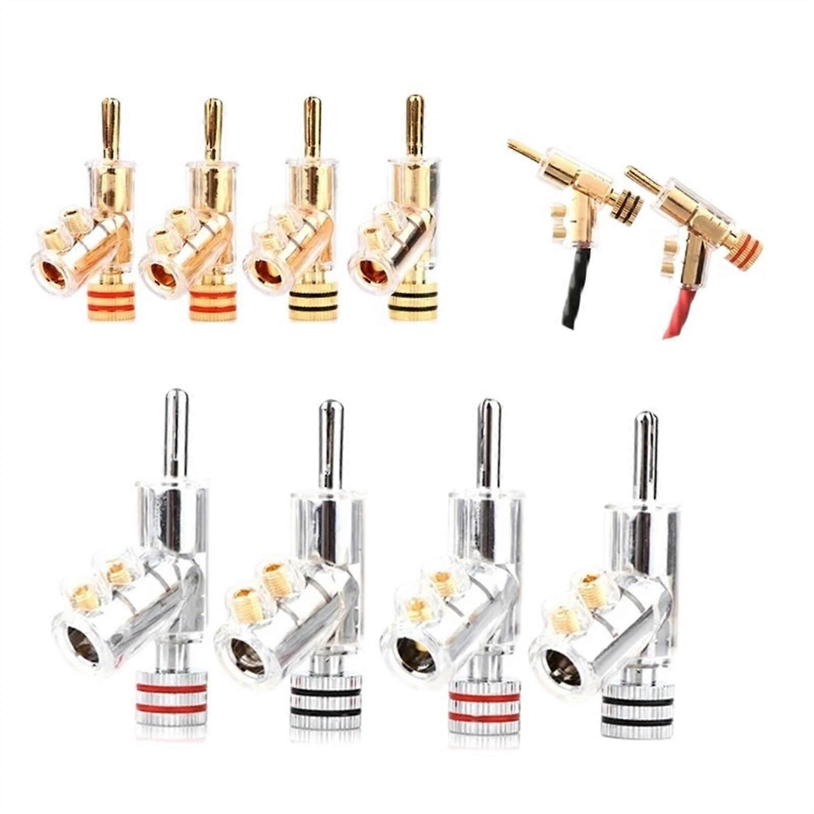 Gold Rhodium Plated Lockable Speaker Terminal Cable with 45 Degree Banana Plug for Audio Amplifiers