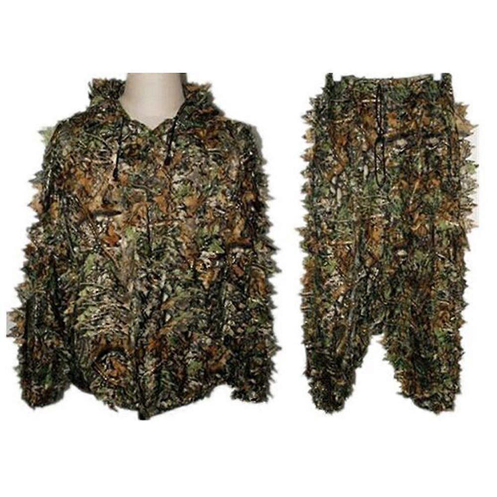 HJYang Camo 3D Leaf Kläder Andningsfunktion Öppna Kamouflage Topp Byxor Set Utomhus Skogsmark Jakt Kläder Kamouflage Ghillie Kostym ZUB