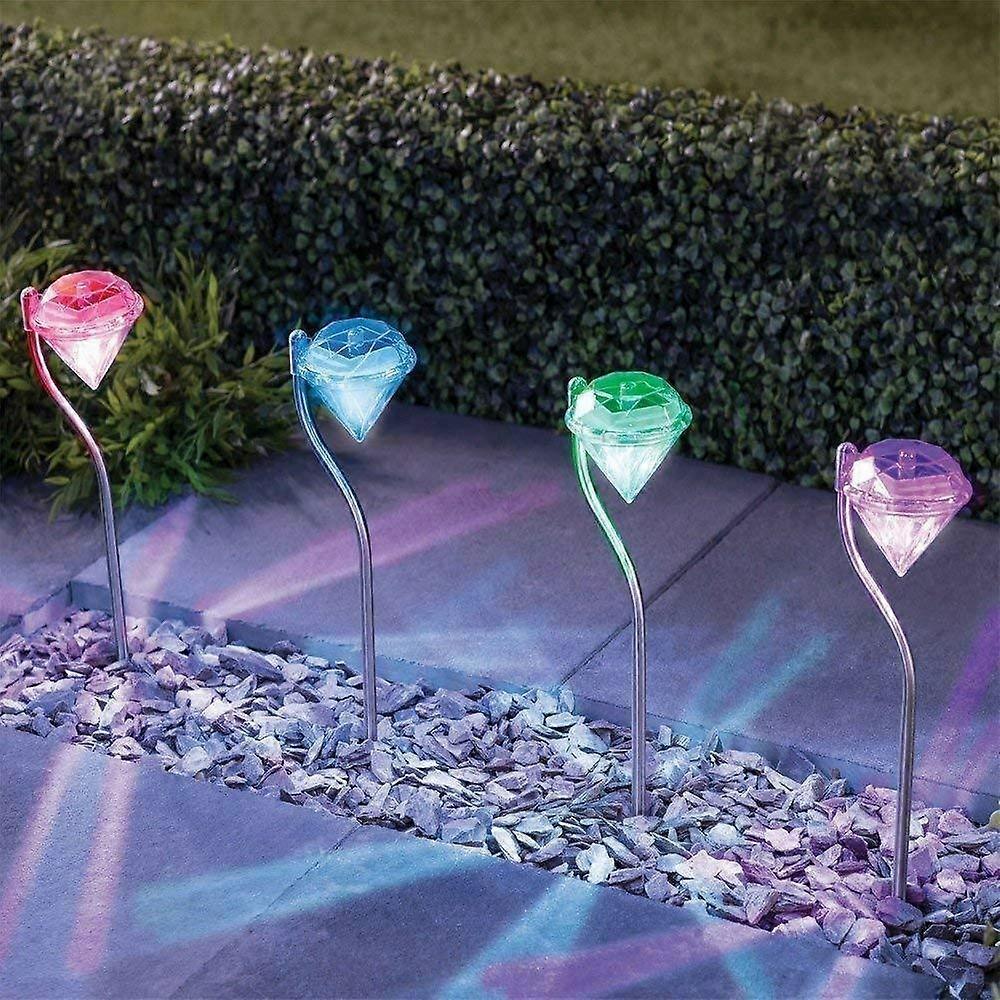 Solar Garden Lights - Color Changing LED Diamond Solar Pathway Lights, Stainless Steel Stake, 8 Pack for Yard and Landscape
