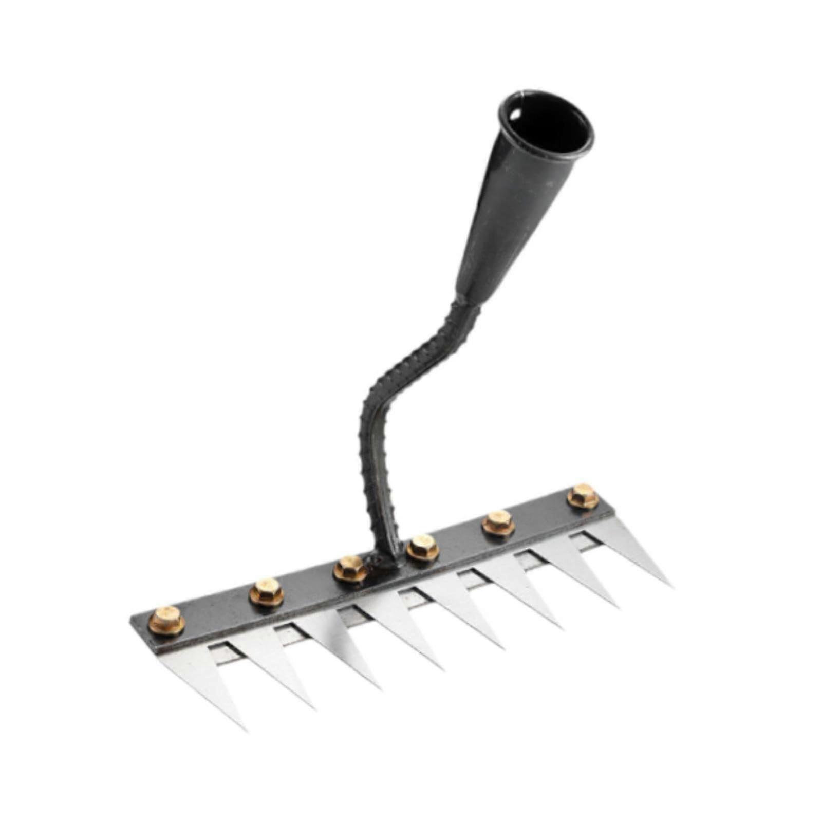 Garden Rake, Manual Steel Weeder Tool with 8 Tines, Rust Resistant Claw for Defoliating and Mulching in Farm Yards
