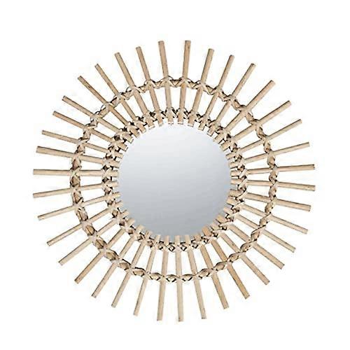 Rattan Round Makeup Mirror Wall Hanging Decor for Bedroom and Bathroom, Art Handicraft Photo Frame, 20 Inch