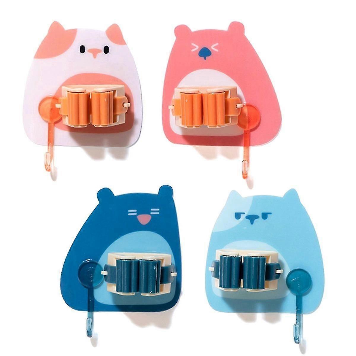 Cute Bear Mop Holder Hooks 4Pcs, Waterproof, Strong Load Capacity