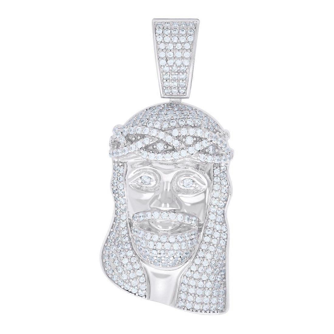 925 Sterling Silver Mens 1.52ct Moissanite Jesus Religious Charm Pendant 43.1x19mm Wide Necklace for Men