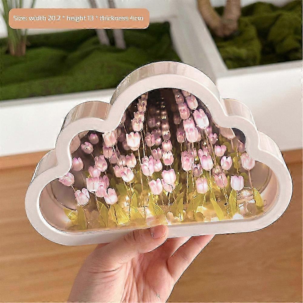 DIY Hand Crafted Tulip Cloud Pattern Night Light with Mirror