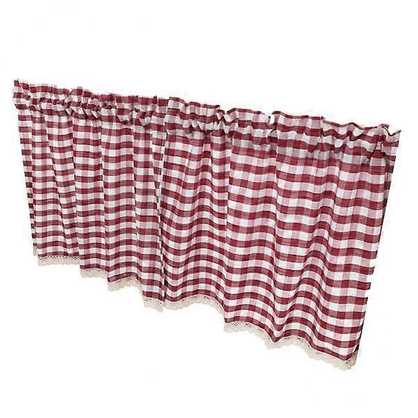 2xElegant Lace Window Curtain with Checkered Valance for Window Curtains Red