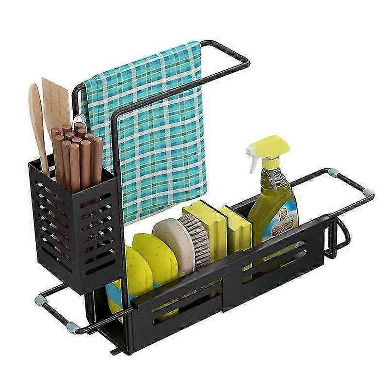 Kitchen stainless steel retractable rag rack multi-purpose sink drain storage rack