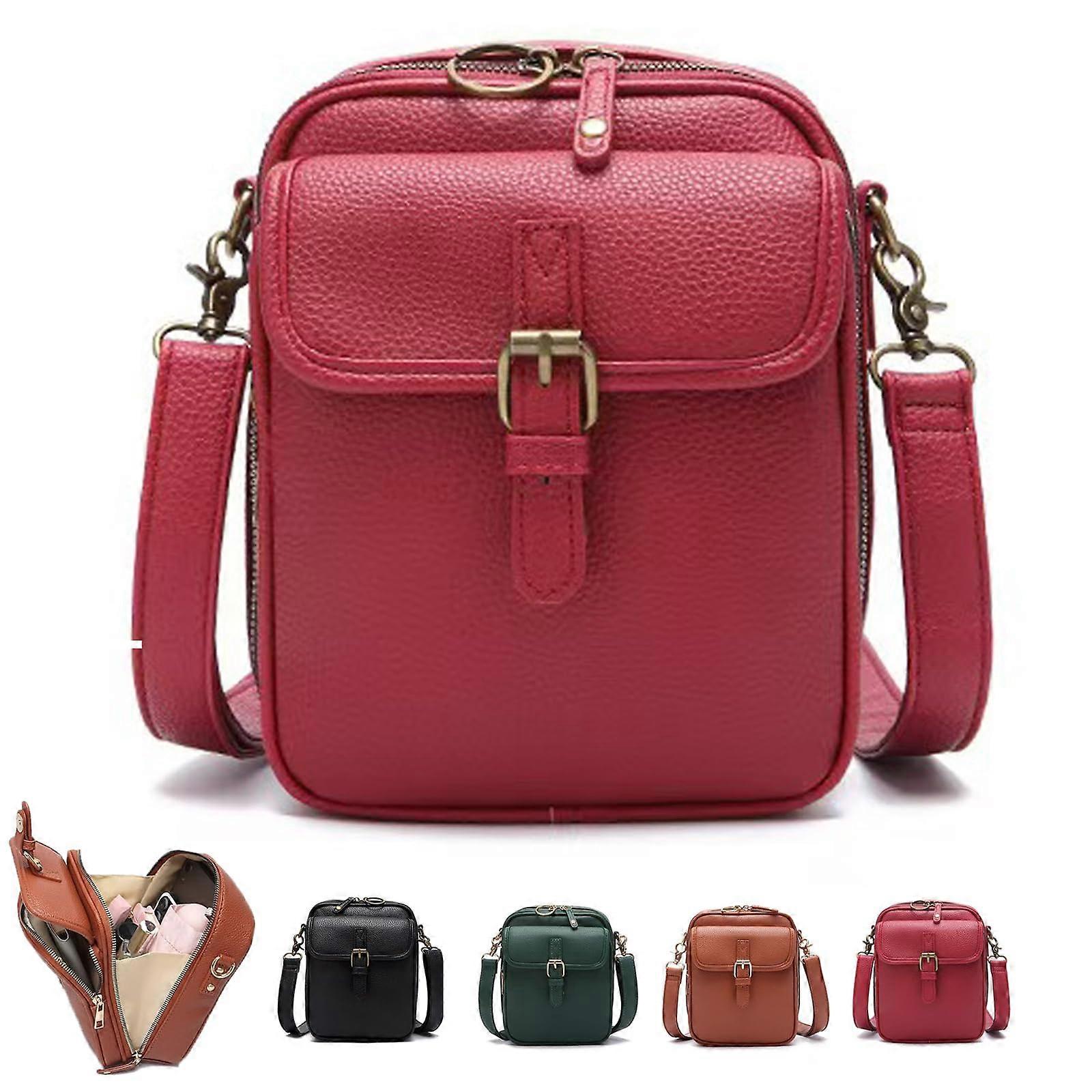 Urvashi Crossbody Leather Bag - 2025 Vintage Double-Layer Large-Capacity Messenger With Card Slot Daily Use Red