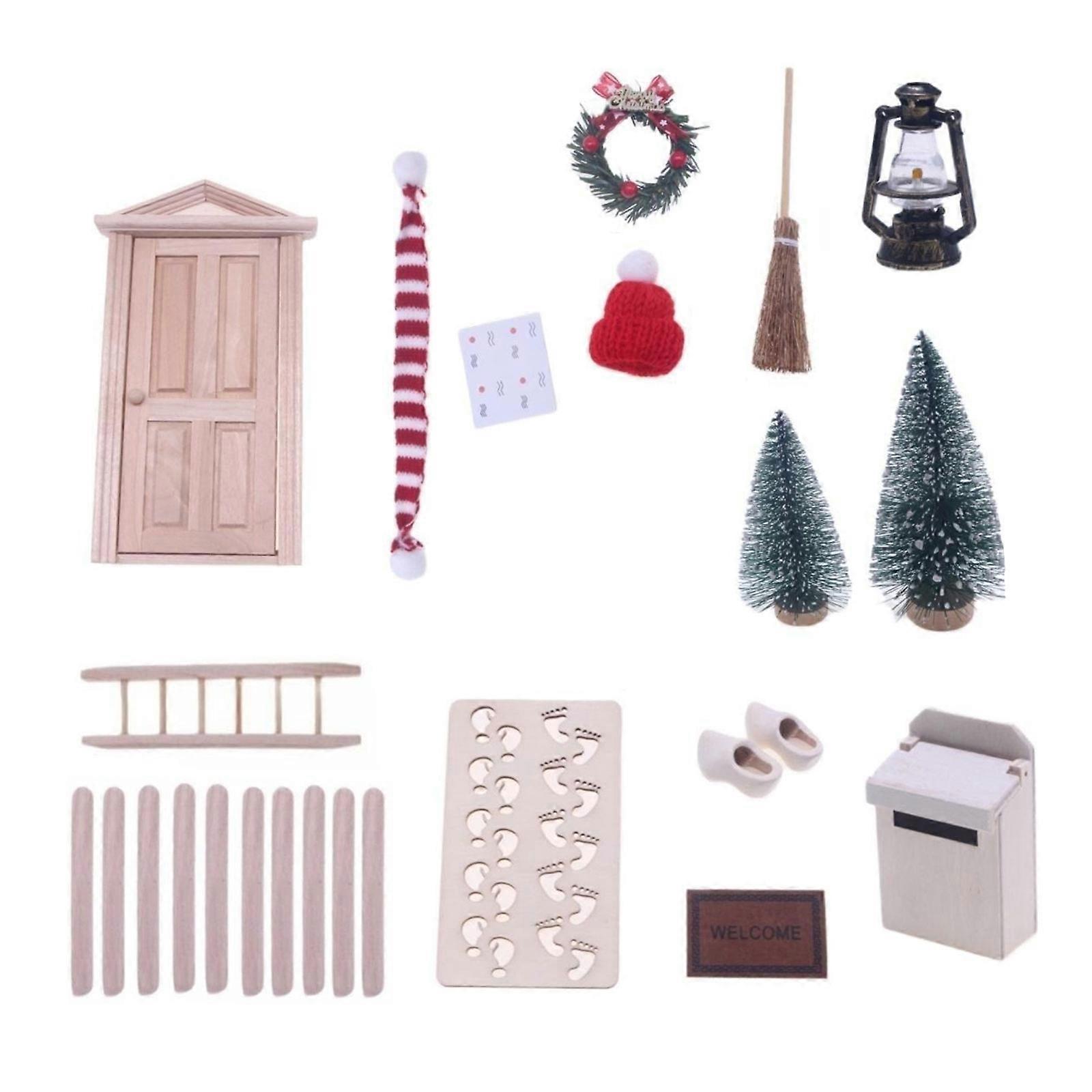 クリスマスウッド家具ドアごっこ遊び子供ロールプレイモデルセット1:12ドールハウスミニチュアアクセサリー教育玩具