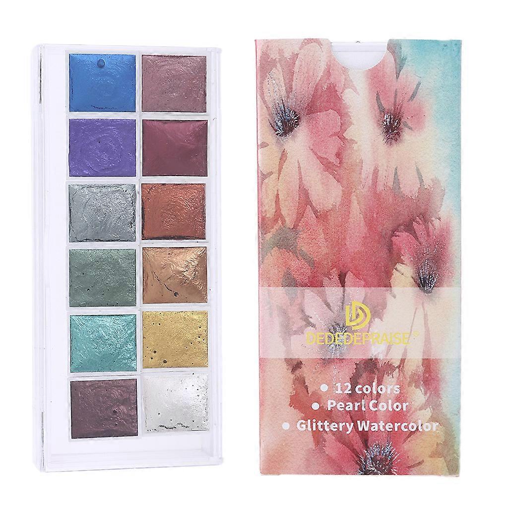 12 Color Solid Watercolor Set Mini Pearlescent Water Color Paint for Creative Watercolor Pigment For Drawing