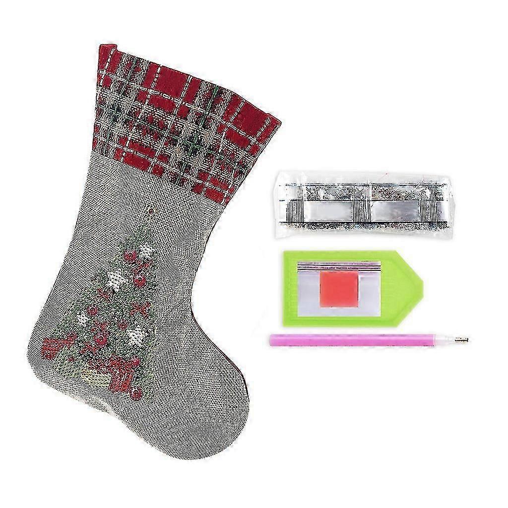 Christmas Stocking Xmas Tree Pattern 5d For Rhinestone Painting Embroidery For Cross Stitch Gift Bag Xmas Hanging Sock Diy Needlework Crafts Kit
