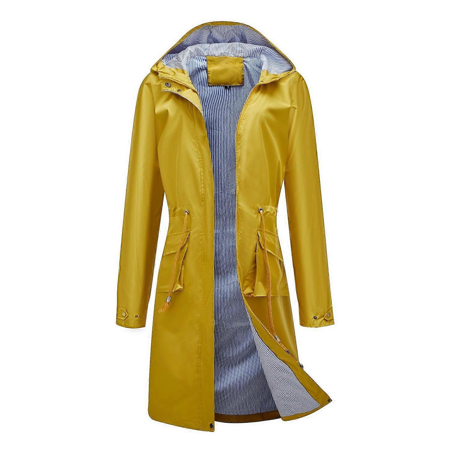 VANGULL Brand Women's Spring and Autumn Long Casual Windbreaker Waterproof Hooded Solid Color Top Striped Lining Straight Jacket