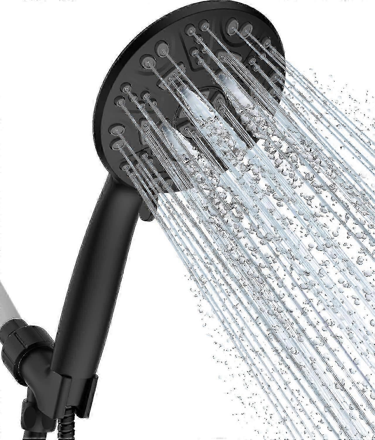 8-Function Shower Head Set with Handheld, Hose, Bracket, Teflon Tape & Washers, Matte Black