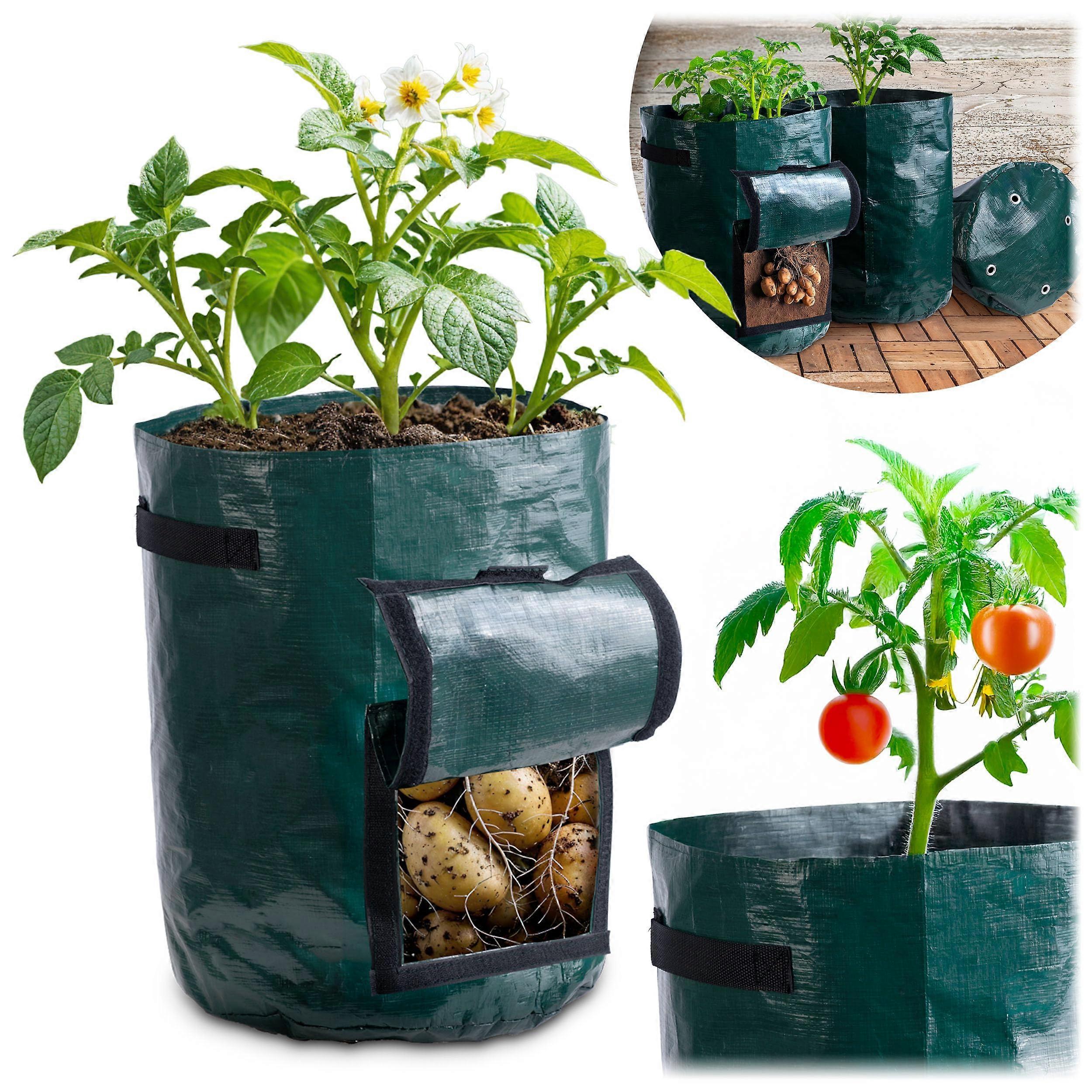 Planting Bag 43L Potato Growing Bag With Handles, View Window, Lid, Reusable, Foldable, PE Material, Green