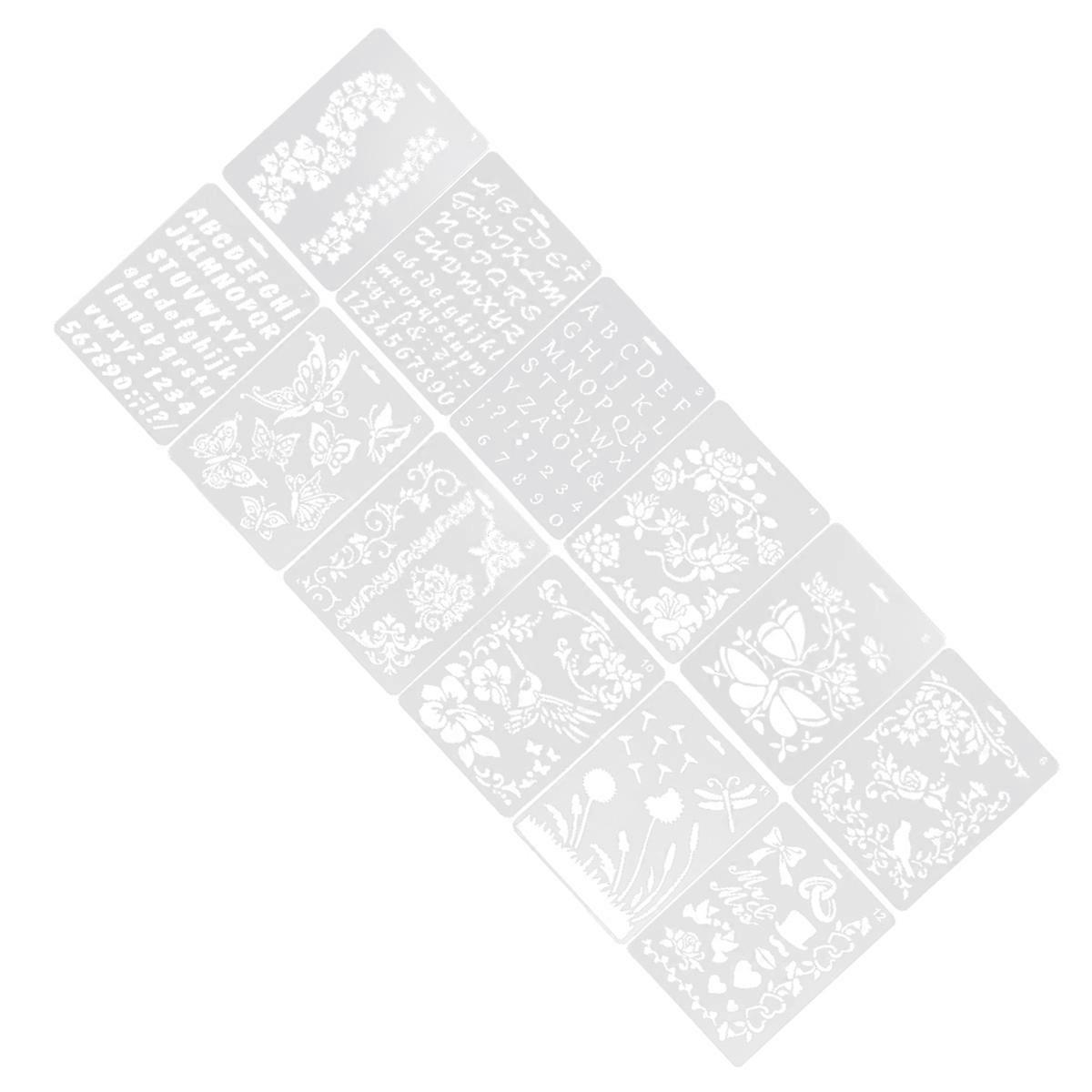 Kids Paint Stencils Portable Painting Template Drawing Tools For School Blackboard Home Paper Diy Craft Projects White 12Pcs