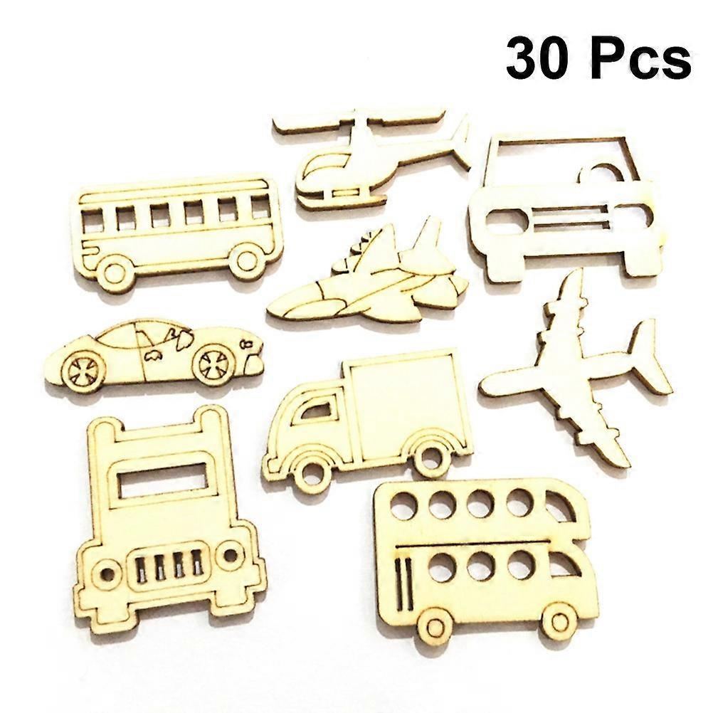 Wood Ornaments Craft Embellishment Art Supplies Vehicle Pattern Wooden Pieces Golden 30Set Diy Art