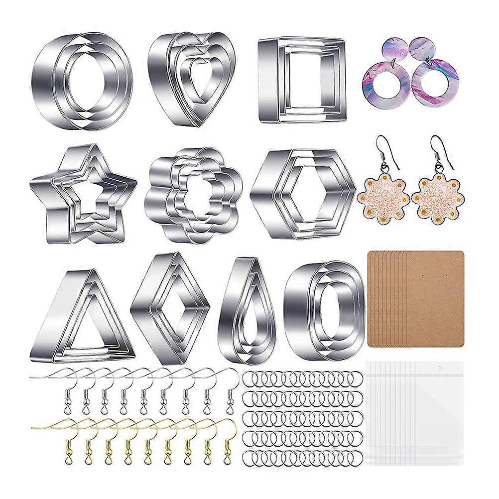 Stainless Steel Clay Cutters Set for DIY Jewelry Making – Includes Earring Hooks, Jump Rings, and Cardstock for Clay Crafting and Accessory Creation