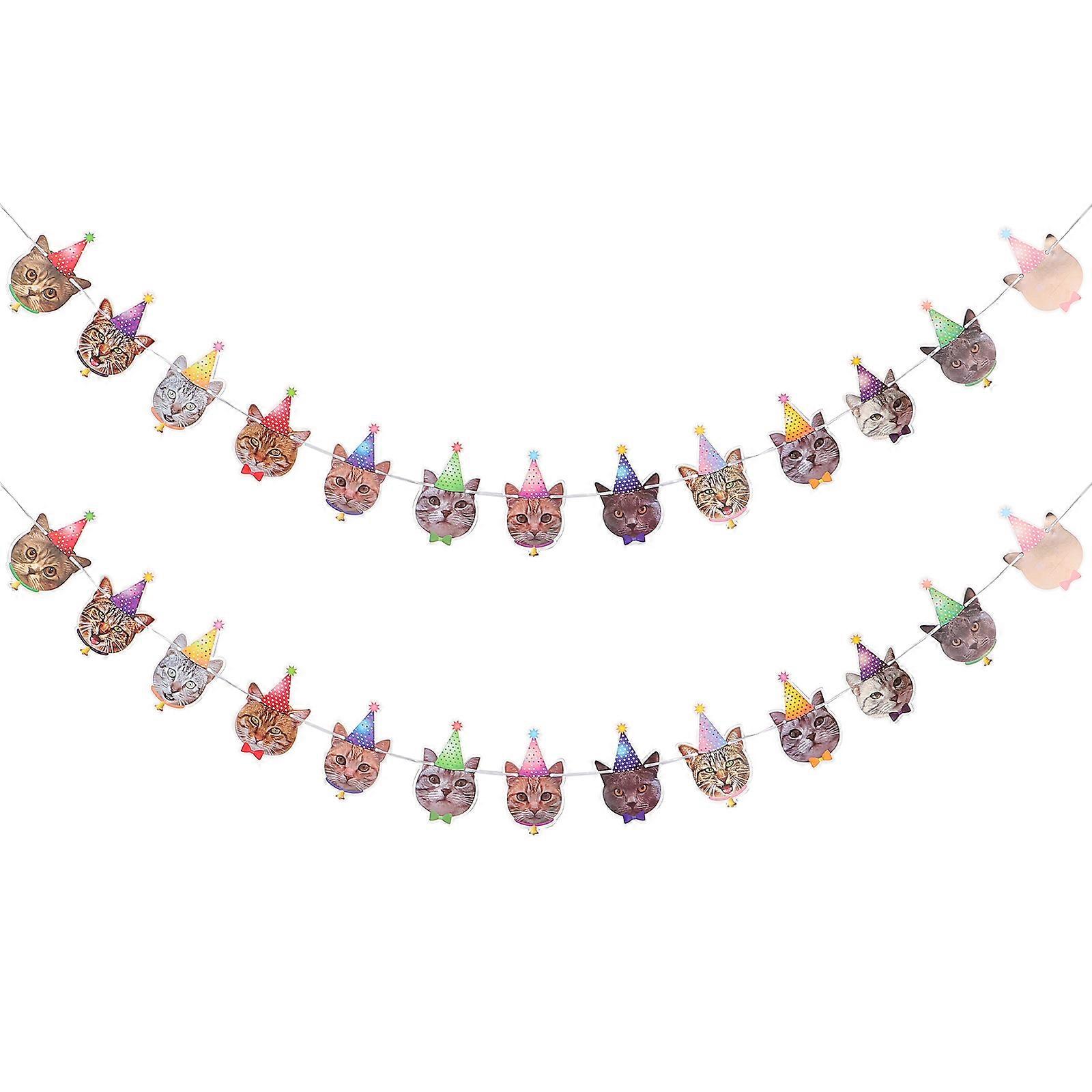 Cat Themed Paper Supplies Cat Banner Decor Rectangle Shape Indoor Party 15cm x 10cm x 0.1cm Latex Material 2Pcs