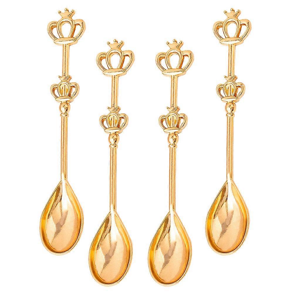 カフェスプーンクラウンコーヒースプーンオフィスはゴールデン10.00X2.00X2.00cm調味料スプーン4個を使用します