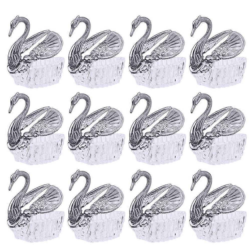 Swan Candy Holder European Style Plastic Sugar Containers Silver 8 x 3.5 x 7cm Display For Hosts 12Pack