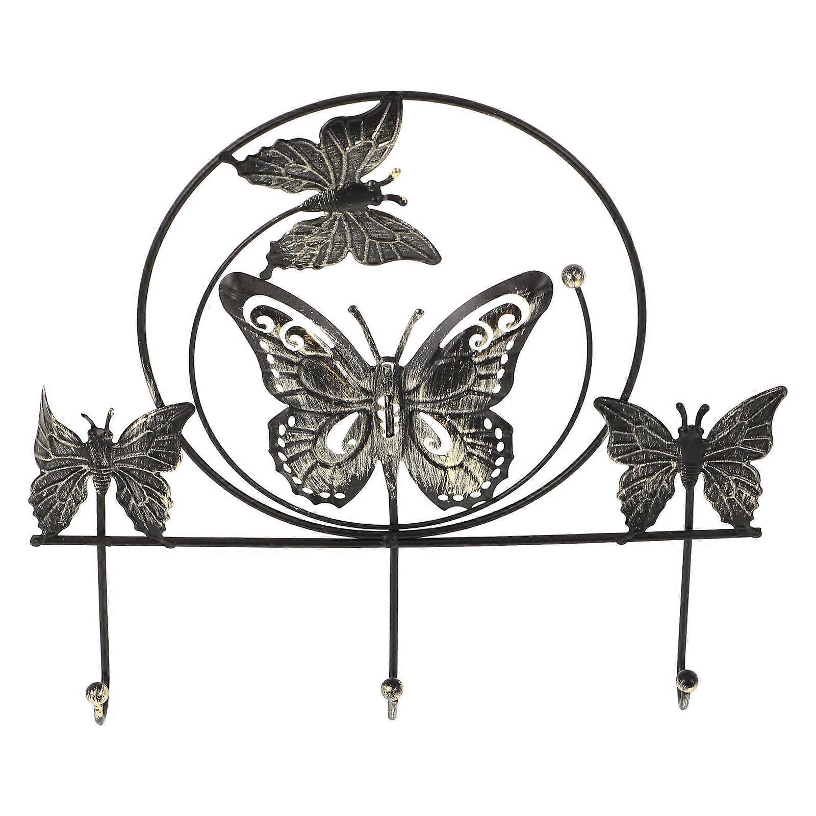 Wall Hook Butterfly Clothes Hook Holder For Bedroom Entryway Black 26.00X23.50X3.00CM Durability 1Pack