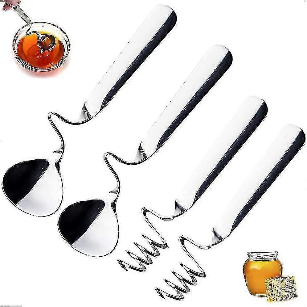 ملعقة عسل ومربى، 4 قطع ملاعق ستانلس ستيل، ملعقة حلوى، أدوات مائدة حلزونية، جرة مربى