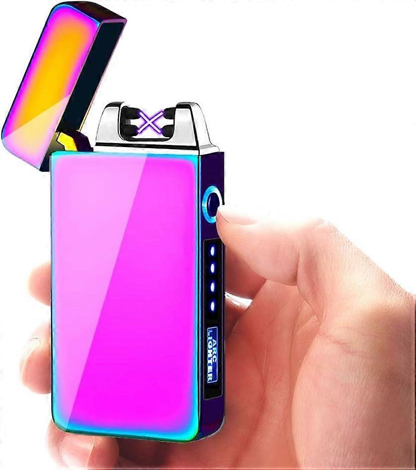 Electric Lighter Gift, Lighter, USB Rechargeable Electric Lighter Windproof Double Arc Power Indicator Touch Control (AAA)