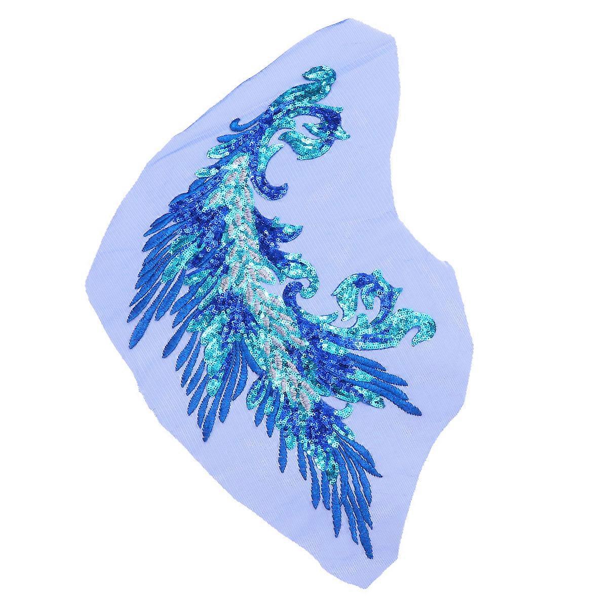 Sequin Cloth Sticker Wings Shaped Sequin Embroidery Piece Blue Cloth Fabric Diy Craft Projects 2Pack