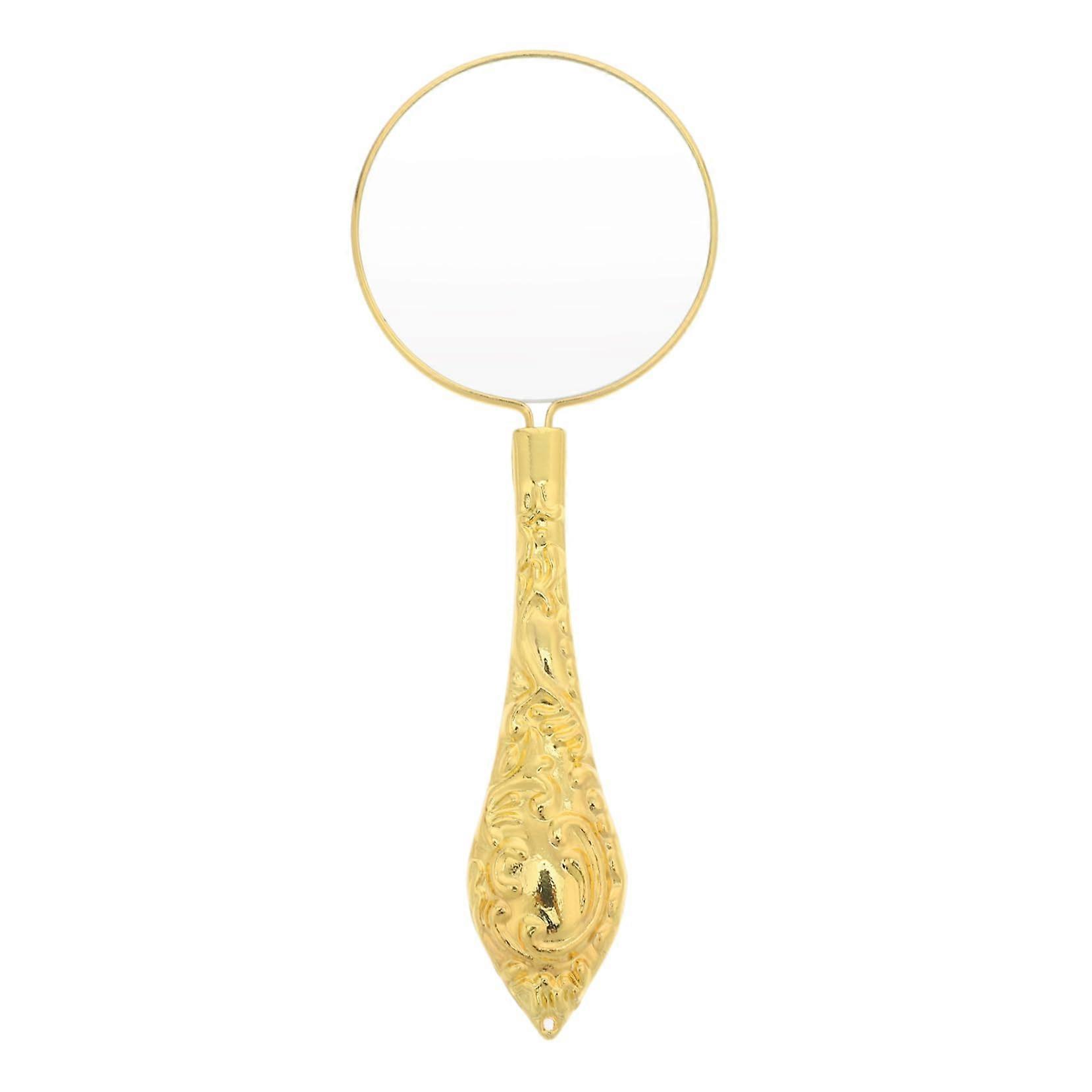 Elegant Magnifying Glass with Embossed Handle Magnification Reading Glass for Jewelry Craft Magnifier 12.50X4.50X0.50CM Golden